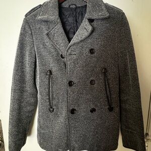 Men's Gray Double-Breasted Peacoat - Unisex